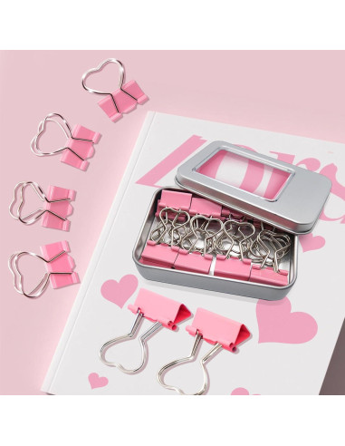 16 Clips de Binder en Forma de Corazón Rosa Haowuliao