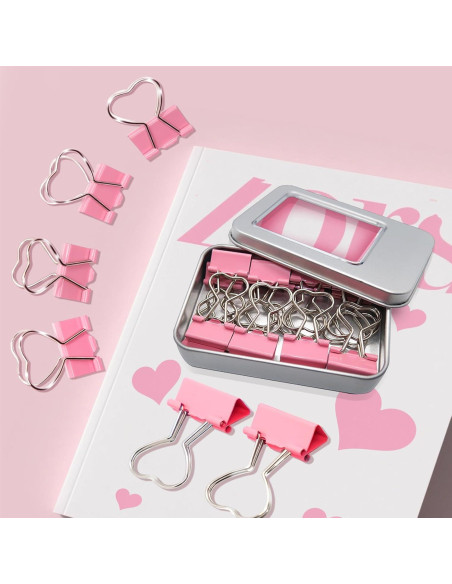 16 Clips de Binder en Forma de Corazón Rosa Haowuliao