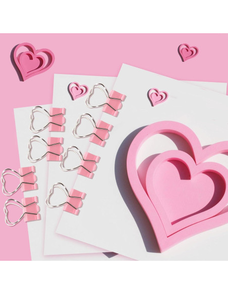 16 Clips de Binder en Forma de Corazón Rosa Haowuliao