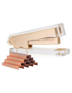 Grapadora de Escritorio SIRMEDAL Acrílica Dorada con 1000 Grapas