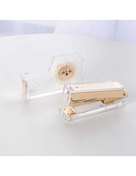 Grapadora de Escritorio SIRMEDAL Acrílica Dorada con 1000 Grapas