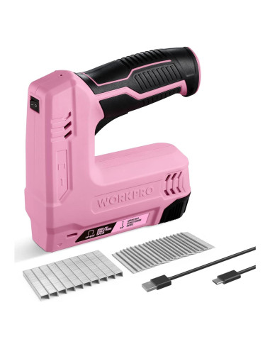 Pistola de Grapas Eléctrica WORKPRO 3.6V Rosa 2000 Grapas