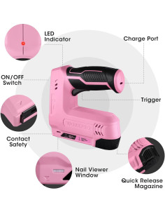 Pistola de Grapas Eléctrica WORKPRO 3.6V Rosa 2000 Grapas 2