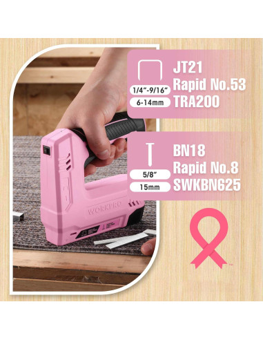 Pistola de Grapas Eléctrica WORKPRO 3.6V Rosa 2000 Grapas