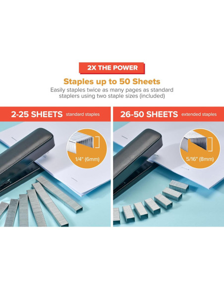 Grapadora Bostitch Titan Metal Negra 50 Hojas Sin Atascos