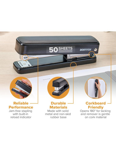 Grapadora Bostitch Titan Metal Negra 50 Hojas Sin Atascos