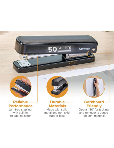 Grapadora Bostitch Titan Metal Negra 50 Hojas Sin Atascos