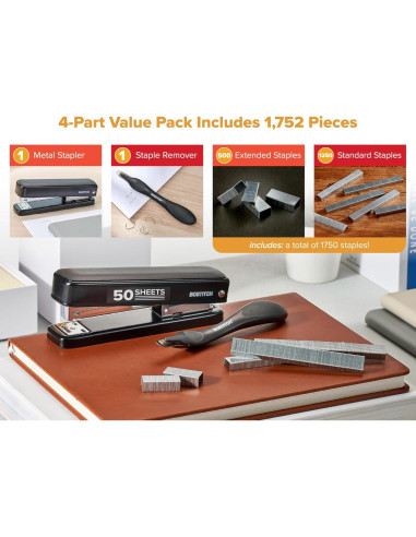 Grapadora Bostitch Titan Metal Negra 50 Hojas Sin Atascos