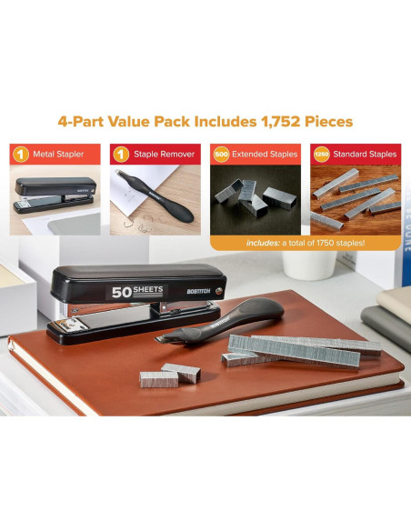 Grapadora Bostitch Titan Metal Negra 50 Hojas Sin Atascos