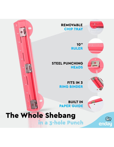 Perforadora de 3 Agujeros Enday Rosa, Capacidad 5 Hojas