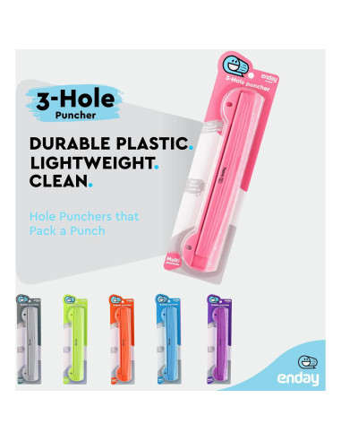 Perforadora de 3 Agujeros Enday Rosa, Capacidad 5 Hojas