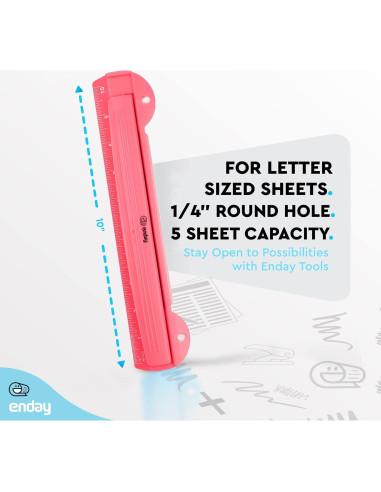 Perforadora de 3 Agujeros Enday Rosa, Capacidad 5 Hojas