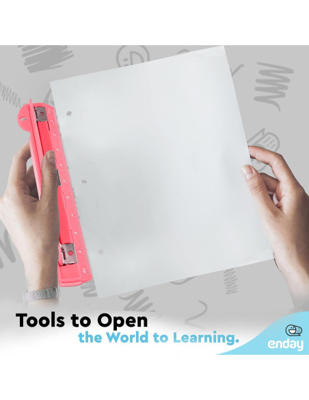 Perforadora de 3 Agujeros Enday Rosa, Capacidad 5 Hojas