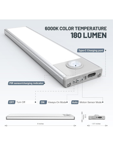 Paquete de 6 luces LED bajo gabinete AVEVA con sensor de movimiento