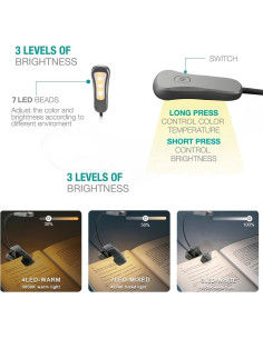 Luz de Lectura LED JENNTEN R6 con Clip, 3 Colores y 9 Brillos 2