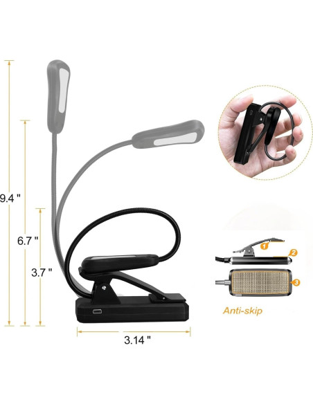Luz de Lectura LED JENNTEN R6 con Clip, 3 Colores y 9 Brillos