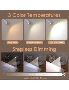 Lámpara de lectura ZKLILI blanca recargable USB 3 colores 2