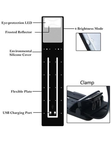 Luz de Libro LED Ytuomzi Recargable USB 4 Niveles Brillo