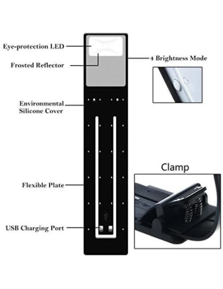 Luz de Libro LED Ytuomzi Recargable USB 4 Niveles Brillo