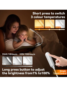 Luz de Libro LED Recargable Sotipevs YD-330 Blanca, 3 Temperaturas 2