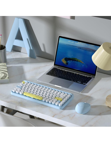 Teclado Inalámbrico KKT HD-01 Retro 84 Teclas Azul