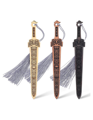 3 Marcadores de Espada de Madera Nogeqi Vintage con Borlas