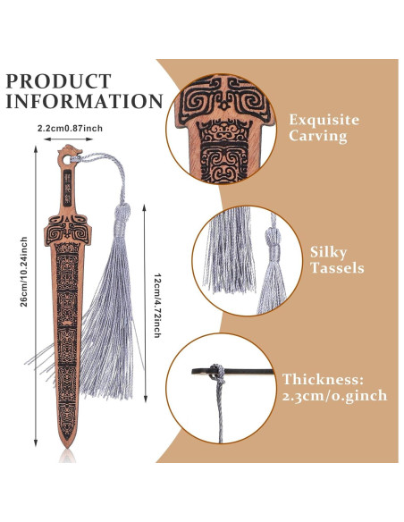 3 Marcadores de Espada de Madera Nogeqi Vintage con Borlas