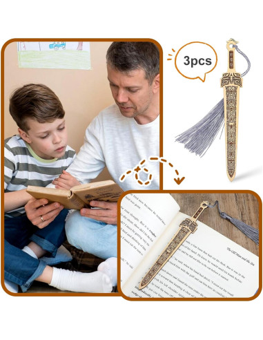 3 Marcadores de Espada de Madera Nogeqi Vintage con Borlas