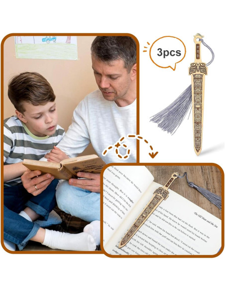 3 Marcadores de Espada de Madera Nogeqi Vintage con Borlas