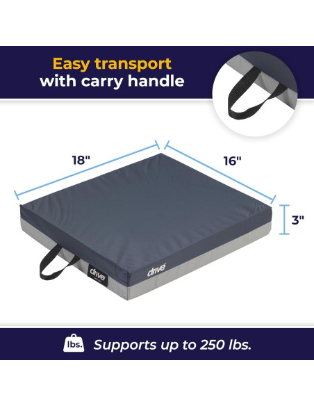 Cojín de Asiento de Gel Drive Medical 3" para Silla de Ruedas