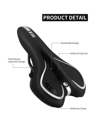 Asiento de Bicicleta Gel MSDADA Impermeable Unisex 28x17 cm