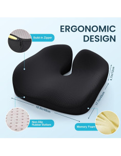 Cojín de Asiento Ergonómico Benazcap - Espuma Viscoelástica 48x45cm 2