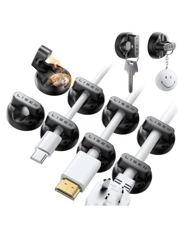 Sujetadores de Cables Magnéticos LISEN - Paquete de 10, Negro