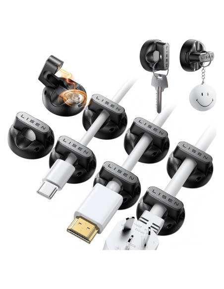 Sujetadores de Cables Magnéticos LISEN - Paquete de 10, Negro