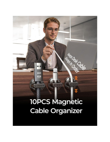 Sujetadores de Cables Magnéticos LISEN - Paquete de 10, Negro