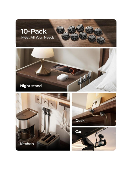 Sujetadores de Cables Magnéticos LISEN - Paquete de 10, Negro