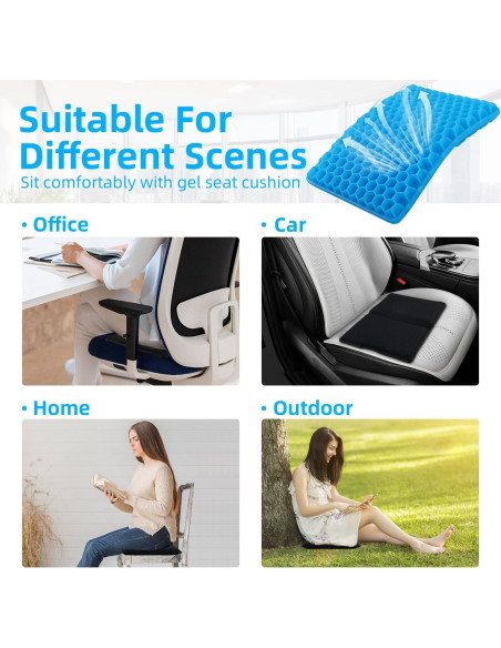Cojín de Gel Portátil JINRUITOP 39.1x26.9cm Antideslizante Cojín de Gel Portátil JINRUITOP 39.1x26.9cm Antideslizante