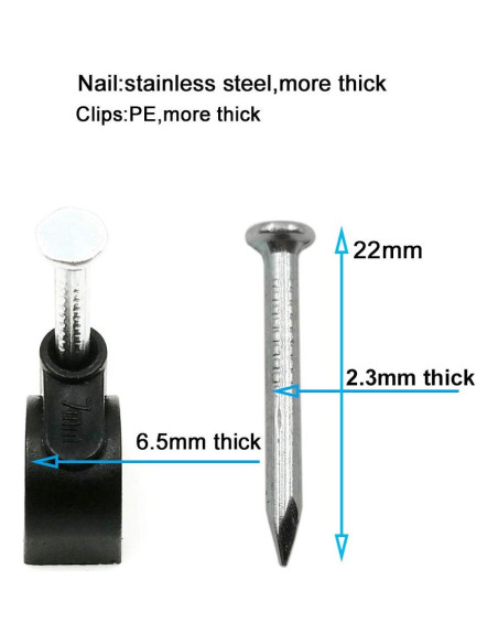 Clips de Cable Ethernet Cat6 HS - 200 Piezas 7mm Negros Clips de Cable Ethernet Cat6 HS - 200 Piezas 7mm Negros