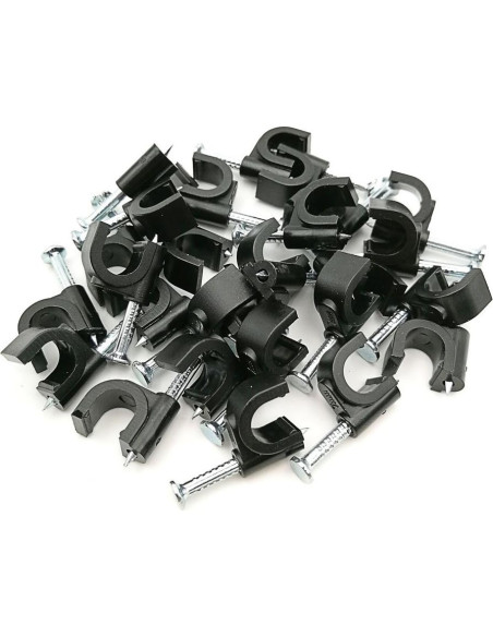 Clips de Cable Ethernet Cat6 HS - 200 Piezas 7mm Negros Clips de Cable Ethernet Cat6 HS - 200 Piezas 7mm Negros