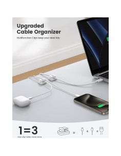Organizador de Cables Lamicall 3 en 1 Clip Resorte Blanco 3Pcs 2