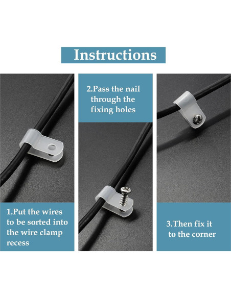 100 Clips de Montaje de Cable Rierdge 0.64 cm Nylon Blanco