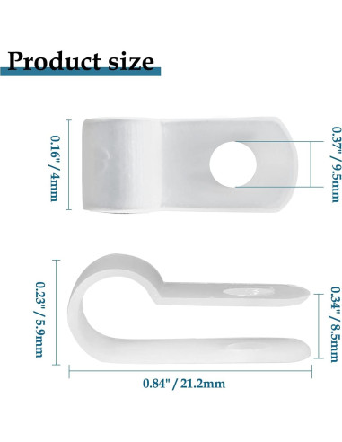 100 Clips de Montaje de Cable Rierdge 0.64 cm Nylon Blanco