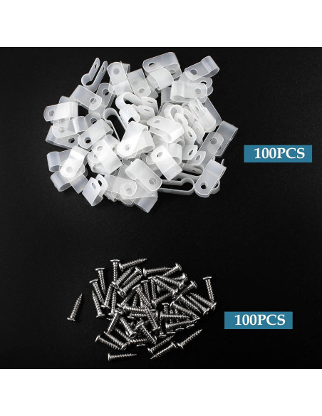 100 Clips de Montaje de Cable Rierdge 0.64 cm Nylon Blanco