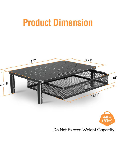 Soporte de Monitor Ajustable Elived con Cajón - Metal 19.96kg