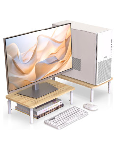 Soporte para Monitor de Bambú WELL WENG - Paquete de 2, 4 Alturas