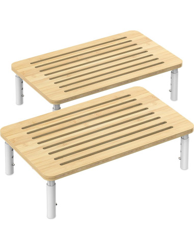 Soporte para Monitor de Bambú WELL WENG - Paquete de 2, 4 Alturas