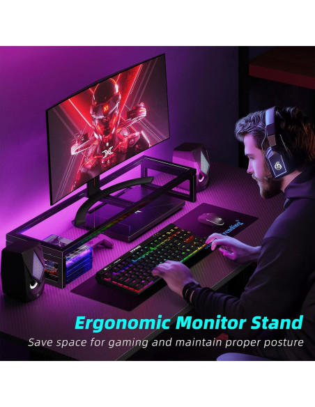 Soporte Elevador Doble para Monitor Simple Trending Vidrio 81.28x25.4cm