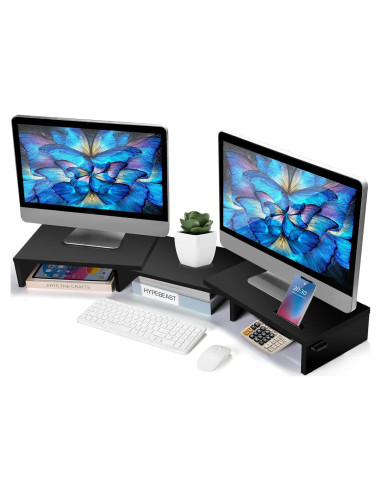 Soporte Elevador Doble Monitor La Jaco Ajustable Negro