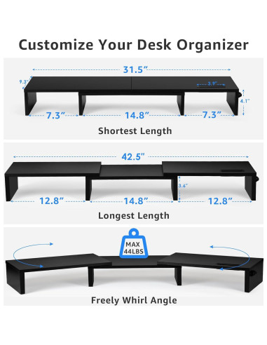Soporte Elevador Doble Monitor La Jaco Ajustable Negro