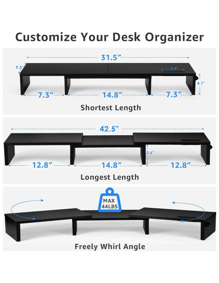 Soporte Elevador Doble Monitor La Jaco Ajustable Negro